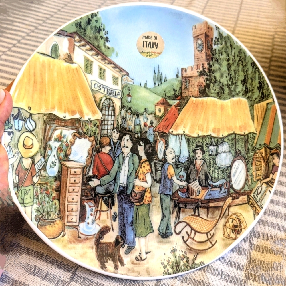 Brunelli Market Scene Porcelain Plate 10.75"-Made In Italy-Part of a Collection